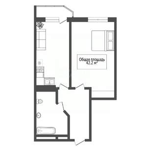 1-к квартира, вторичка, 42м2, 14/25 этаж