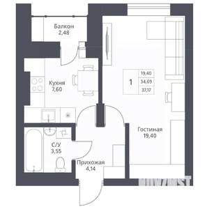 1-к квартира, вторичка, 37м2, 12/24 этаж