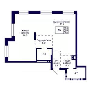 1-к квартира, вторичка, 80м2, 1/20 этаж