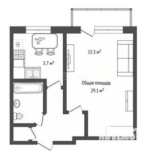 1-к квартира, вторичка, 29м2, 5/5 этаж