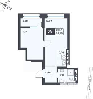 2-к квартира, вторичка, 39м2, 17/25 этаж