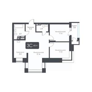 3-к квартира, вторичка, 68м2, 21/30 этаж