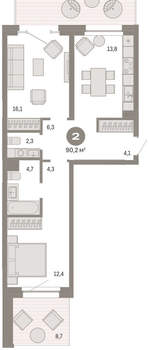 1-к квартира, вторичка, 90м2, 2/11 этаж