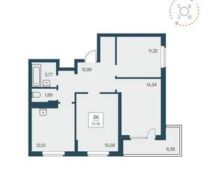 3-к квартира, вторичка, 72м2, 21/25 этаж