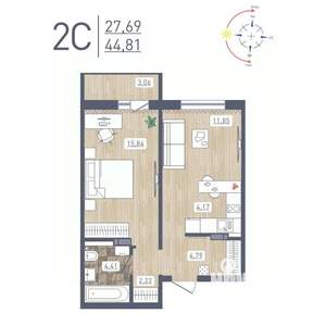 2-к квартира, строящийся дом, 45м2, 5/17 этаж