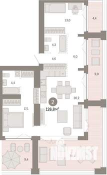 2-к квартира, вторичка, 127м2, 22/23 этаж