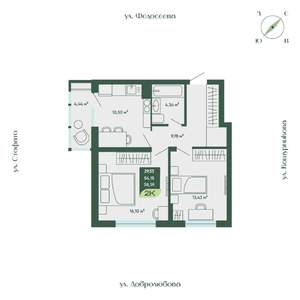 2-к квартира, строящийся дом, 59м2, 10/18 этаж