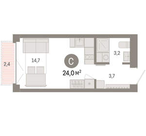 Студия квартира, вторичка, 24м2, 1/23 этаж