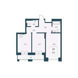 2-к квартира, вторичка, 60м2, 2/22 этаж