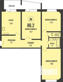 3-к квартира, вторичка, 86м2, 7/13 этаж