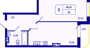 1-к квартира, вторичка, 48м2, 18/26 этаж