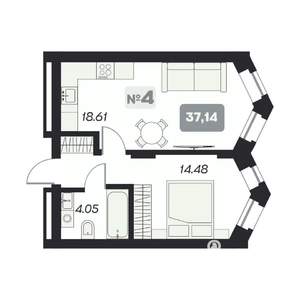 1-к квартира, вторичка, 37м2, 10/13 этаж