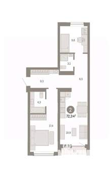 2-к квартира, вторичка, 72м2, 3/7 этаж