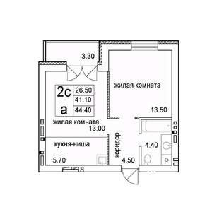 2-к квартира, строящийся дом, 44м2, 5/8 этаж