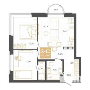 3-к квартира, строящийся дом, 60м2, 17/24 этаж
