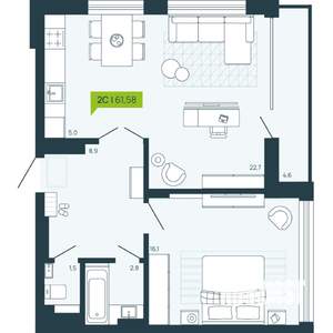2-к квартира, вторичка, 62м2, 17/17 этаж