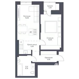 2-к квартира, вторичка, 52м2, 10/24 этаж