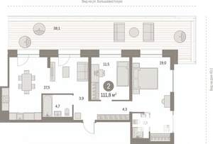 2-к квартира, вторичка, 113м2, 3/24 этаж