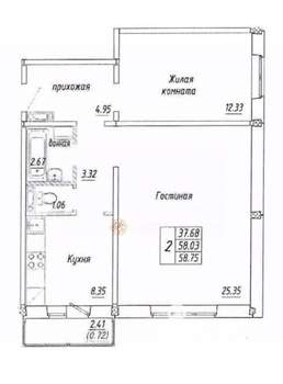 2-к квартира, вторичка, 58м2, 3/10 этаж