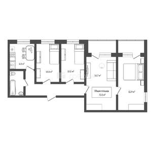 4-к квартира, вторичка, 72м2, 2/9 этаж