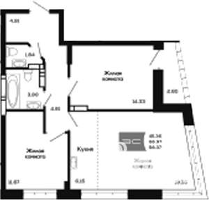 2-к квартира, вторичка, 67м2, 17/25 этаж