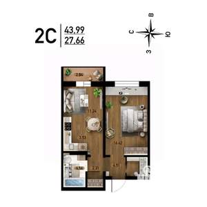 2-к квартира, вторичка, 44м2, 4/17 этаж