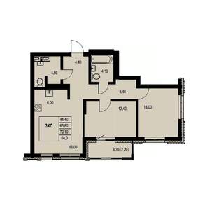 3-к квартира, вторичка, 68м2, 14/23 этаж