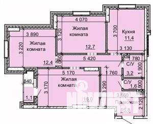 3-к квартира, строящийся дом, 74м2, 11/16 этаж