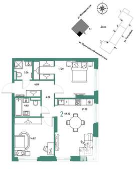 2-к квартира, вторичка, 69м2, 5/30 этаж
