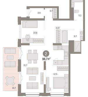 2-к квартира, вторичка, 97м2, 2/17 этаж