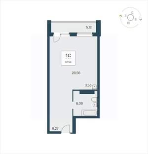 Студия квартира, вторичка, 53м2, 23/25 этаж