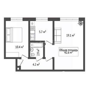 2-к квартира, вторичка, 43м2, 2/5 этаж