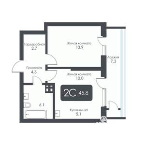 2-к квартира, строящийся дом, 46м2, 5/30 этаж