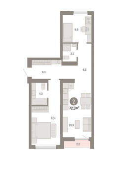 2-к квартира, вторичка, 72м2, 4/8 этаж
