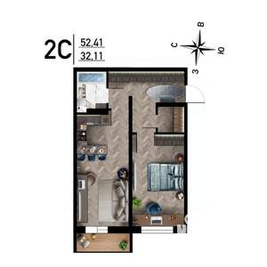 2-к квартира, строящийся дом, 52м2, 9/17 этаж