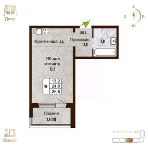 1-к квартира, вторичка, 27м2, 16/17 этаж