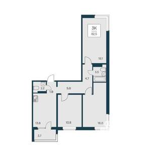 3-к квартира, вторичка, 83м2, 10/17 этаж