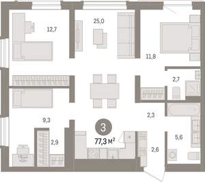 3-к квартира, вторичка, 77м2, 13/15 этаж