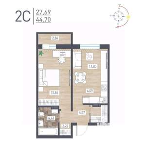 2-к квартира, вторичка, 45м2, 16/17 этаж