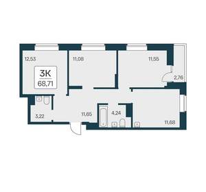 3-к квартира, вторичка, 69м2, 12/17 этаж