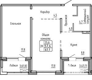 2-к квартира, строящийся дом, 61м2, 7/17 этаж
