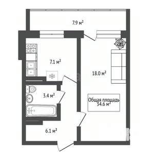 1-к квартира, вторичка, 35м2, 9/17 этаж