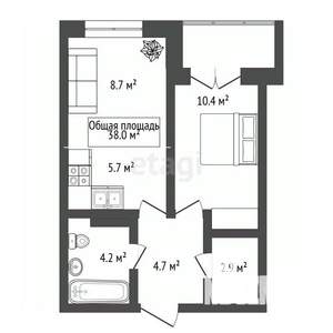 1-к квартира, вторичка, 38м2, 6/13 этаж