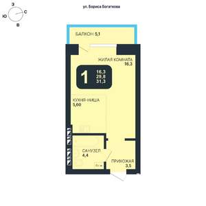 Студия квартира, вторичка, 31м2, 20/24 этаж