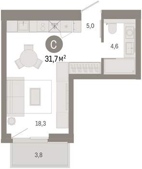 Студия квартира, вторичка, 32м2, 8/9 этаж