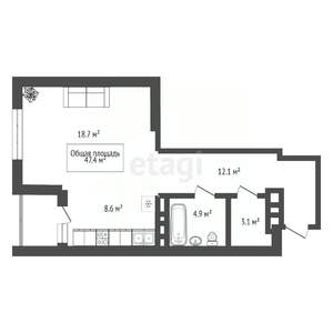 Студия квартира, вторичка, 47м2, 18/18 этаж