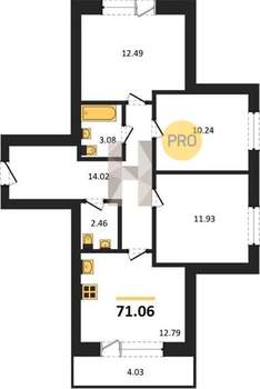 3-к квартира, вторичка, 71м2, 3/9 этаж