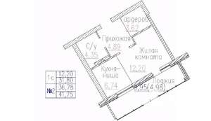 1-к квартира, строящийся дом, 42м2, 8/24 этаж