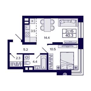 2-к квартира, вторичка, 40м2, 21/23 этаж