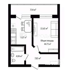 1-к квартира, вторичка, 45м2, 14/14 этаж